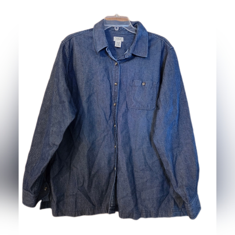 L.L. Bean Dark Denim Shacket Durable Layer Western Eco Lyocell Cotton Size XL